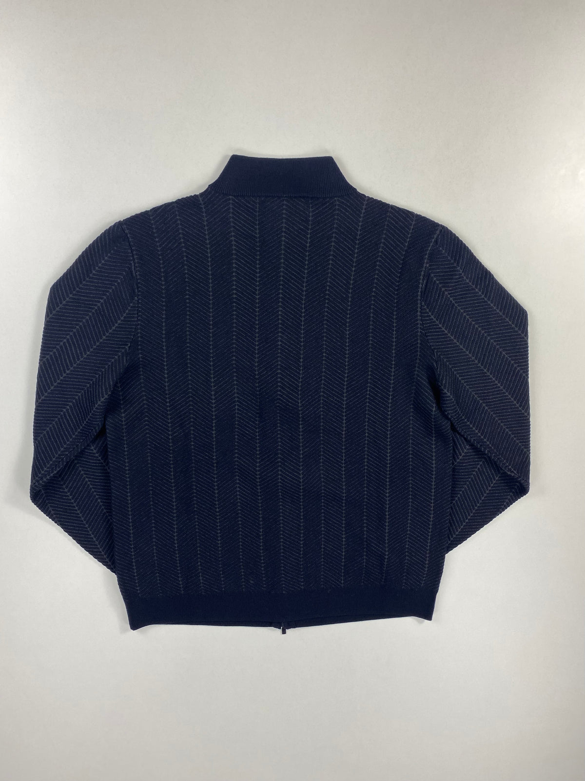 Armani Collezioni Maglione Full Zip Blu Navy a Spina di Pesce Grigia in Lana Vergine – foto 2 di 9
