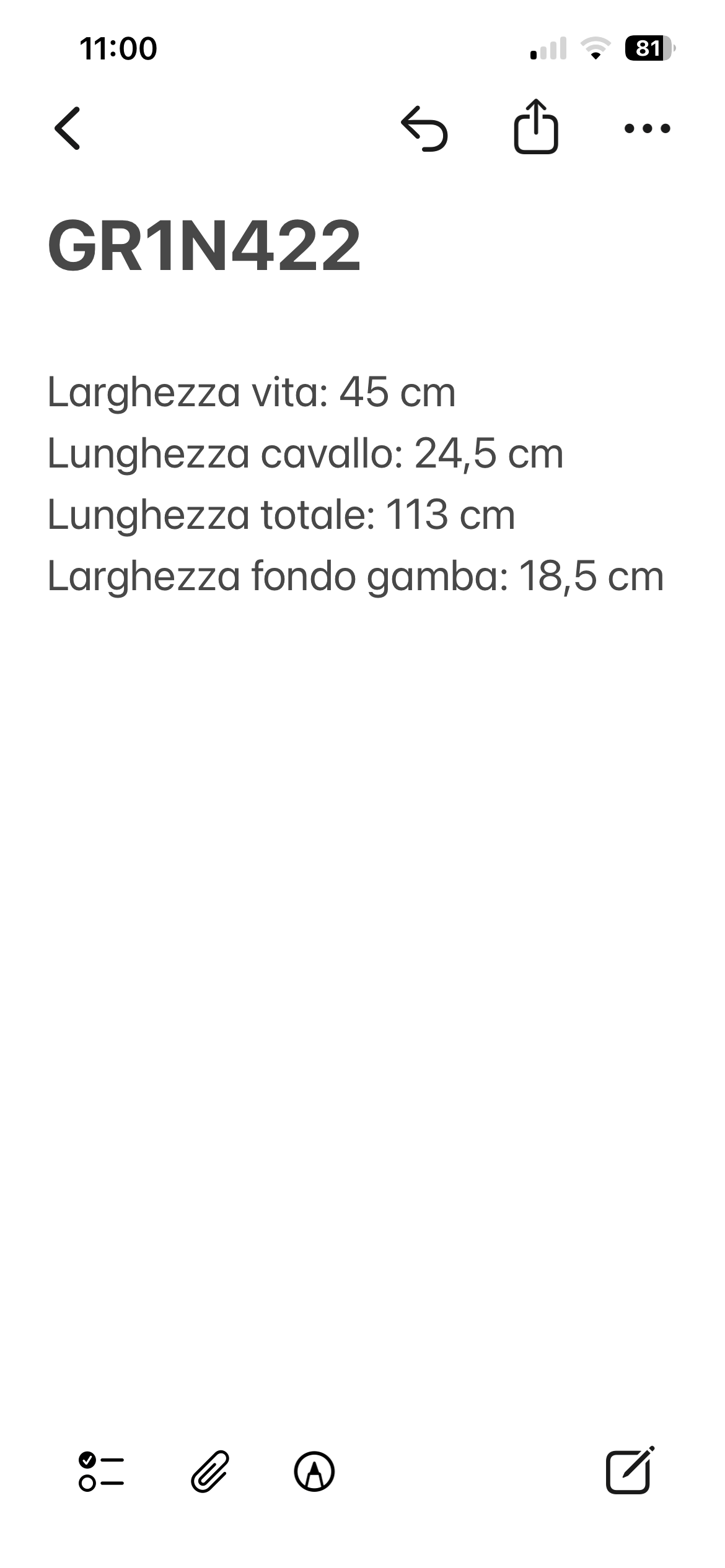 Pantalone Facis blu notte, SKU e misure