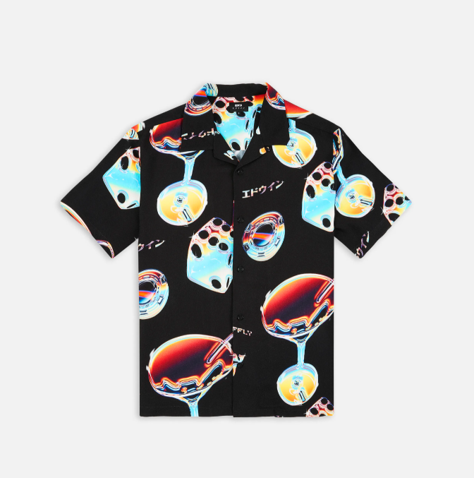 Camicia Edwin nera bicchieri cocktail multicolore, taglia S — IlBotteghino