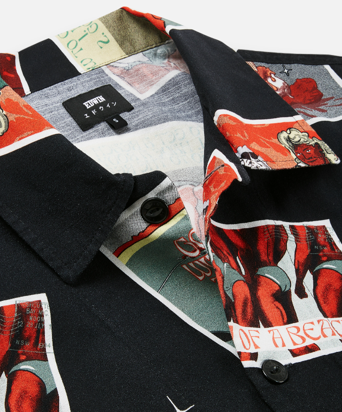 Edwin camicia nera cartoline — dettaglio fantasia — IlBotteghino