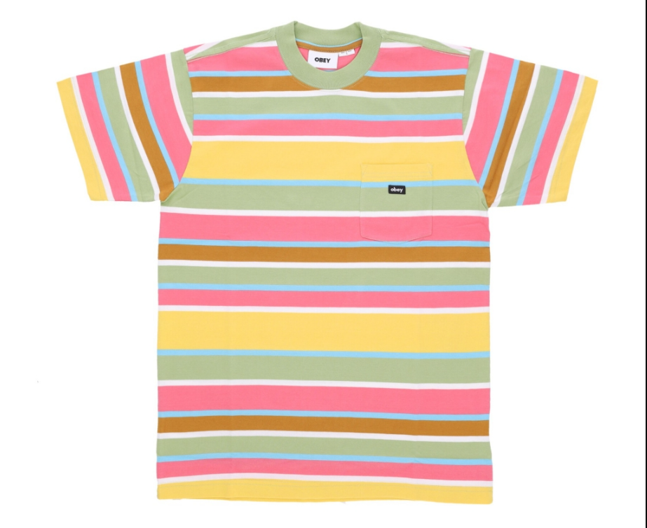 T-shirt Obey a righe multicolore, taglie S e L — IlBotteghino