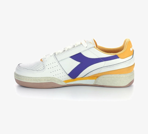 Sneaker Diadora Davis Leather bianco giallo viola, taglie EU 44,5-45,5 — IlBotteghino