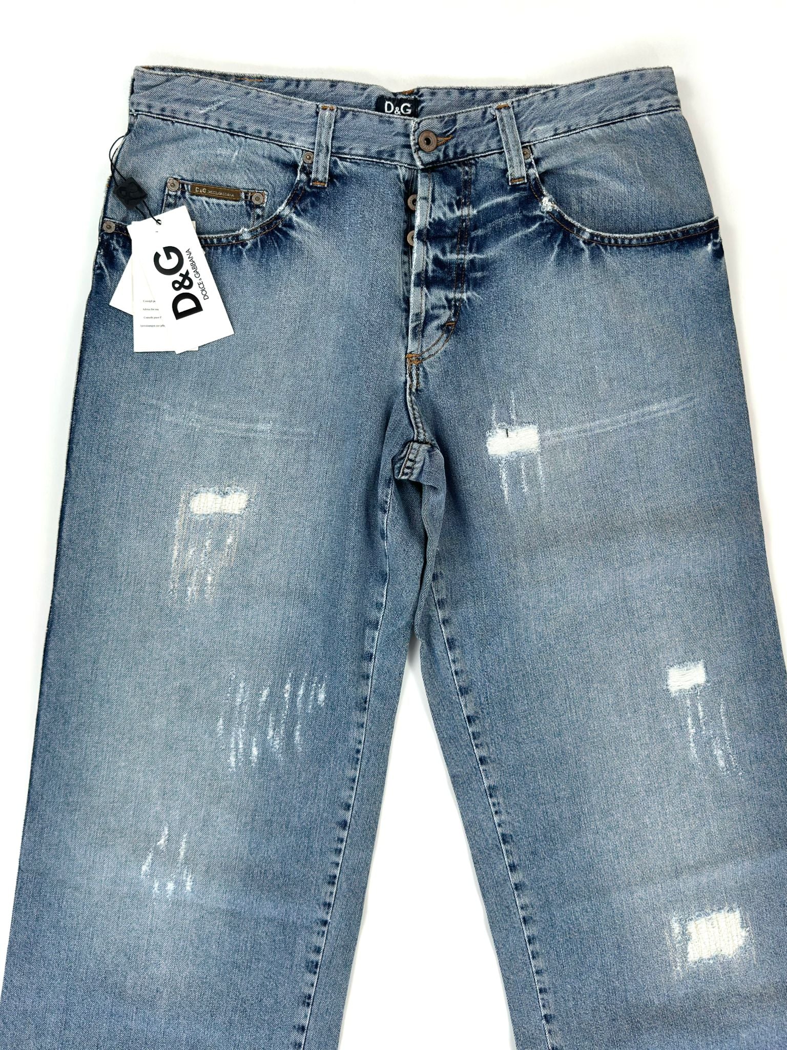 D&G Dolce & Gabbana Jeans Uomo 36 Blu Destroyed con Banda Laterale