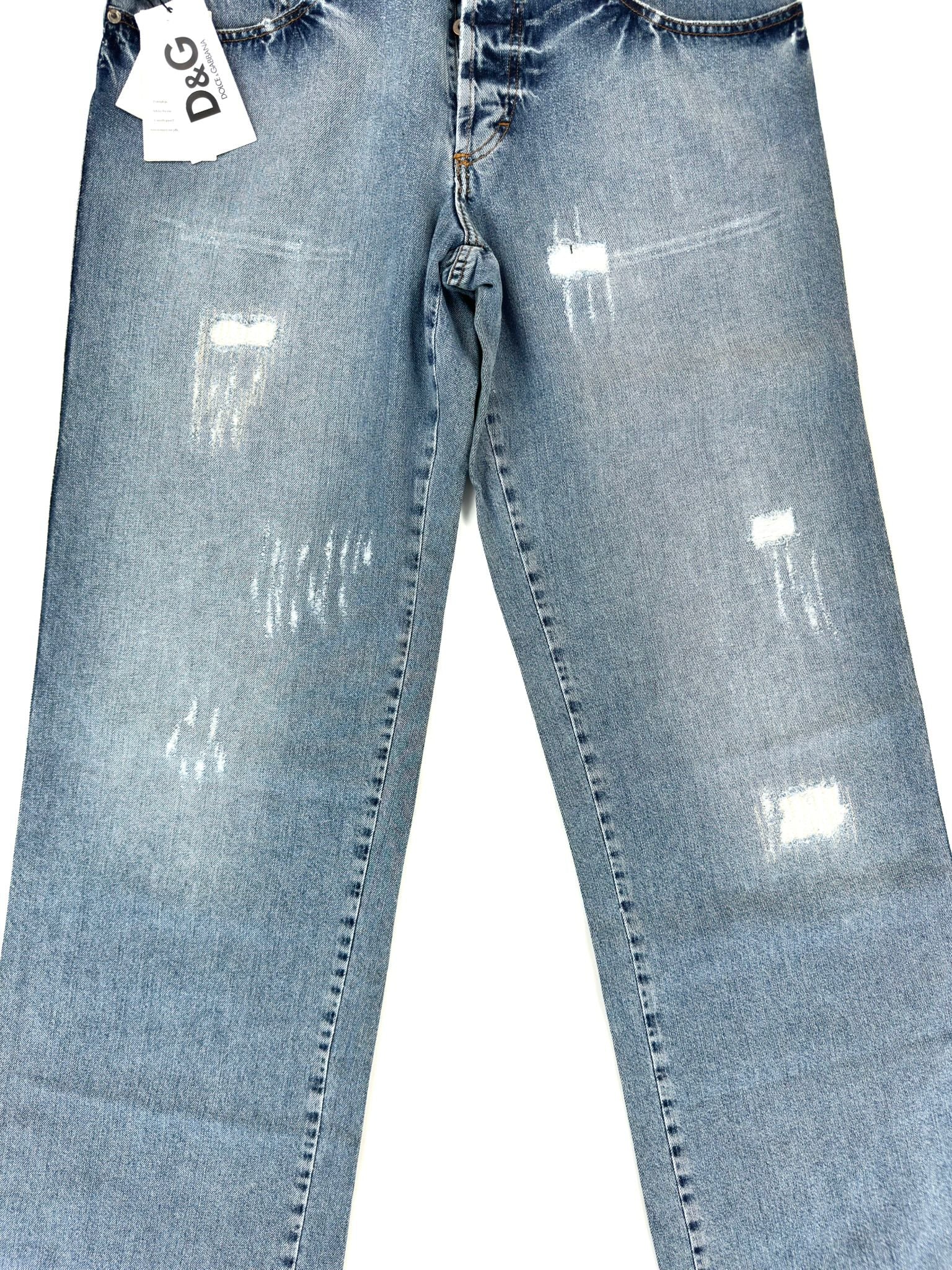 D&G Dolce & Gabbana Jeans Uomo 36 Blu Destroyed con Banda Laterale