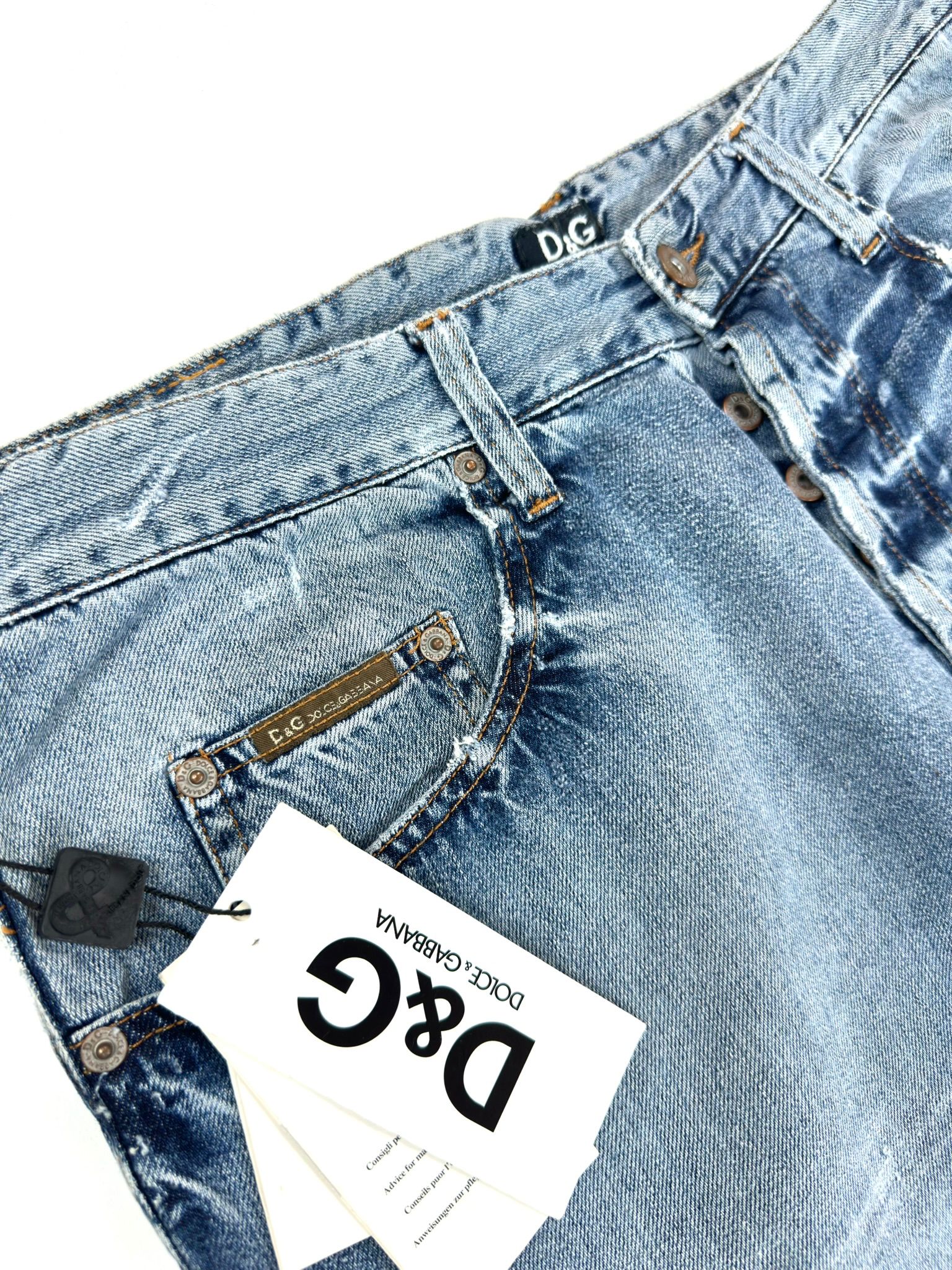D&G Dolce & Gabbana Jeans Uomo 36 Blu Destroyed con Banda Laterale