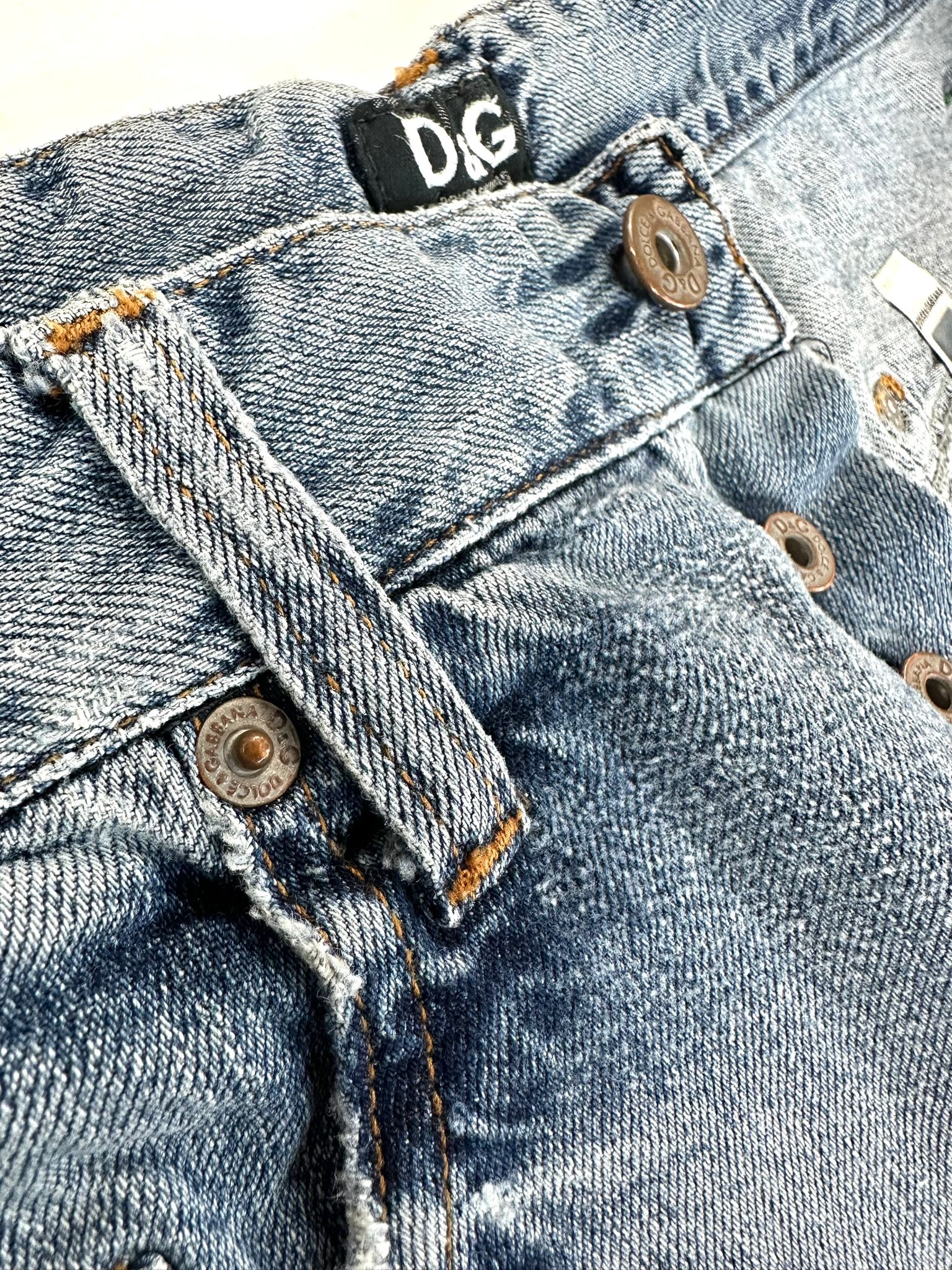 D&G Dolce & Gabbana Jeans Uomo 36 Blu Destroyed con Banda Laterale