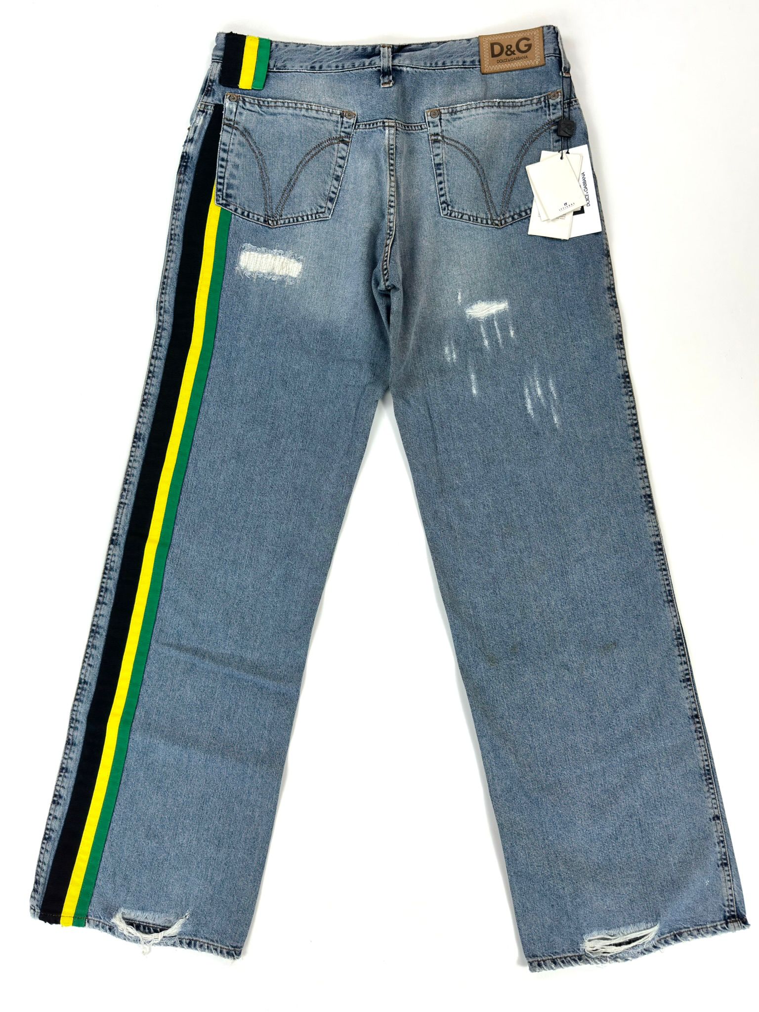 D&G Dolce & Gabbana Jeans Uomo 36 Blu Destroyed con Banda Laterale
