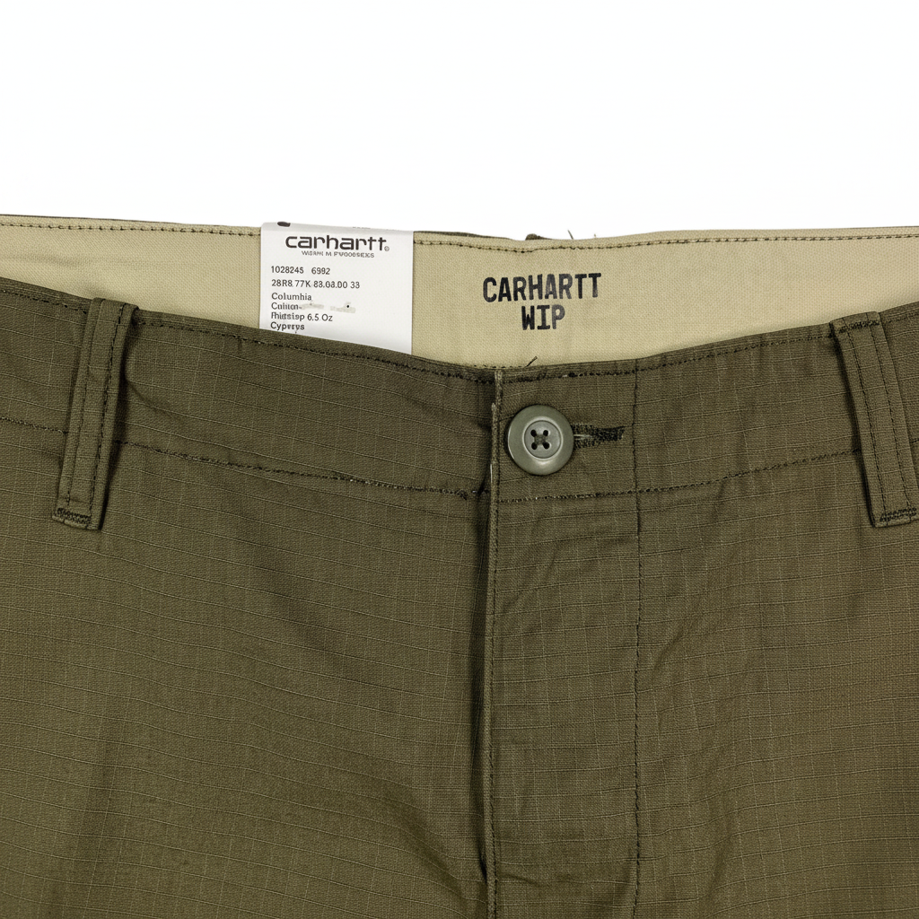 Carhartt Aviation short verde — dettaglio tasche — IlBotteghino