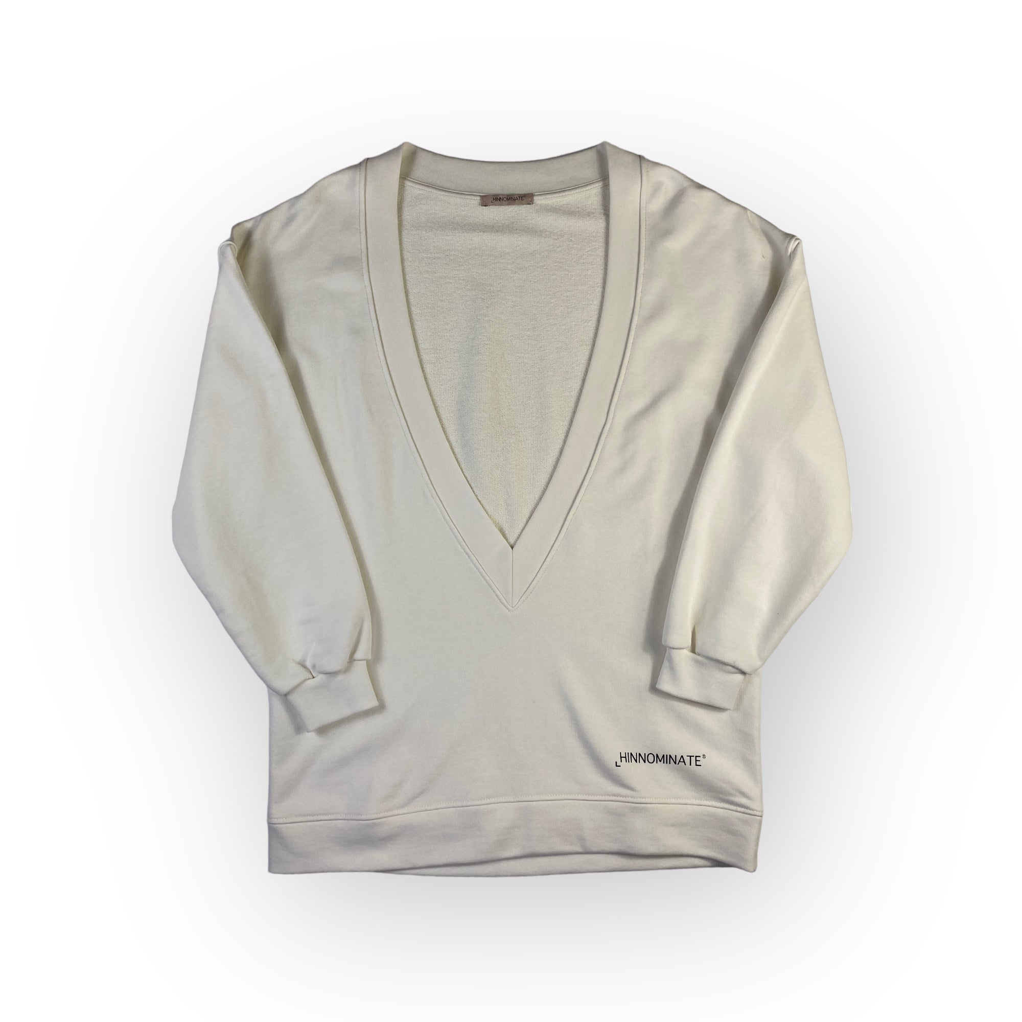 Felpa Hinnominate bianca con scollatura, taglie S e M — IlBotteghino