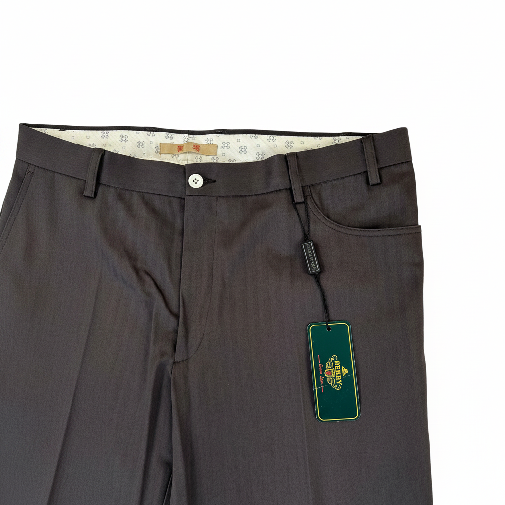 Pantalone marrone gessato — dettaglio tessuto — IlBotteghino