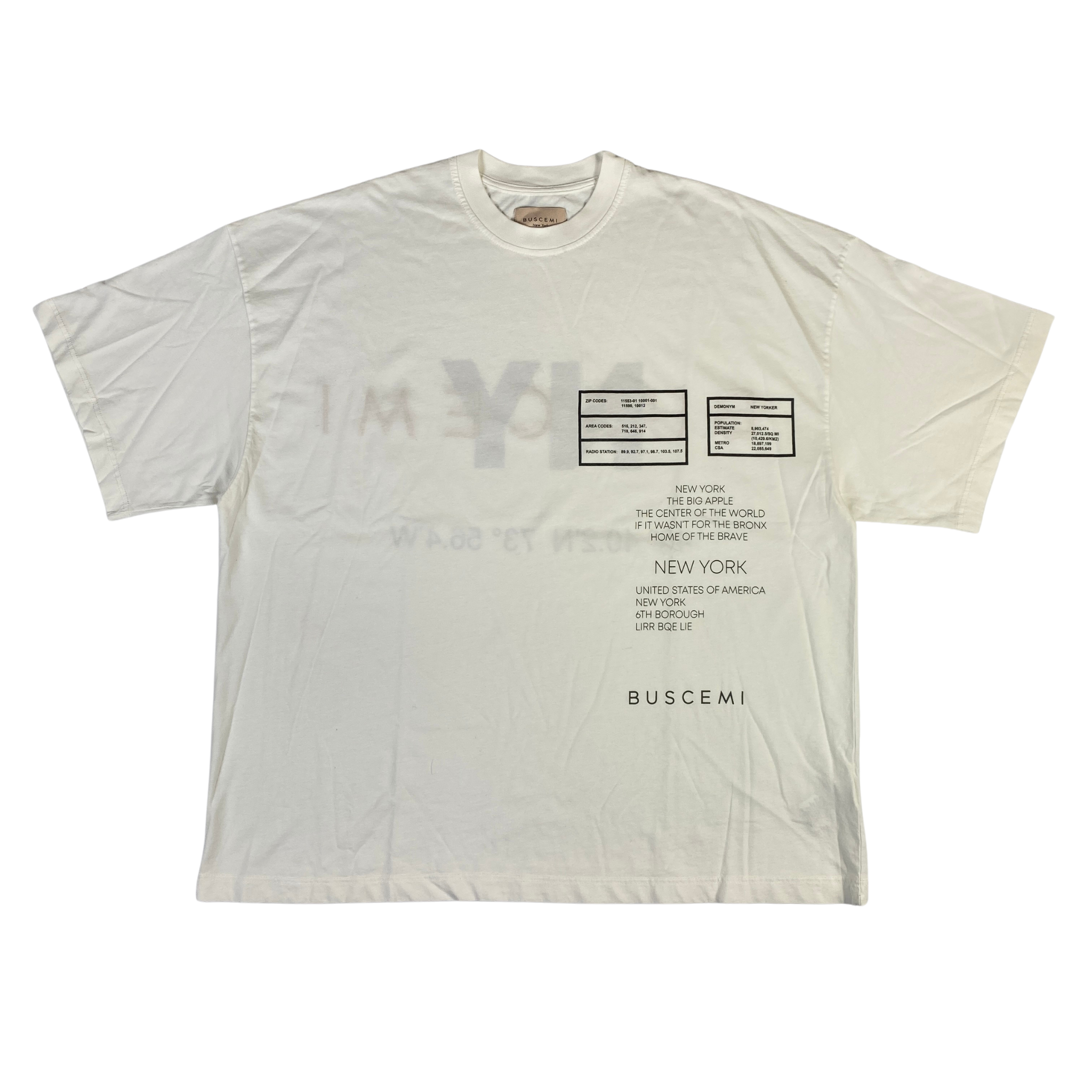 T-shirt Buscemi bianca New York coordinate con dettaglio oro, taglia M — IlBotteghino