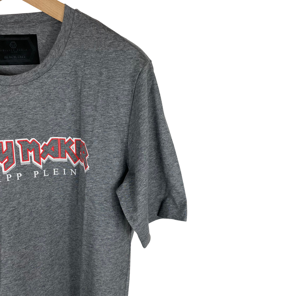 T-shirt Philipp Plein Money Maker grigia da uomo, vista posteriore