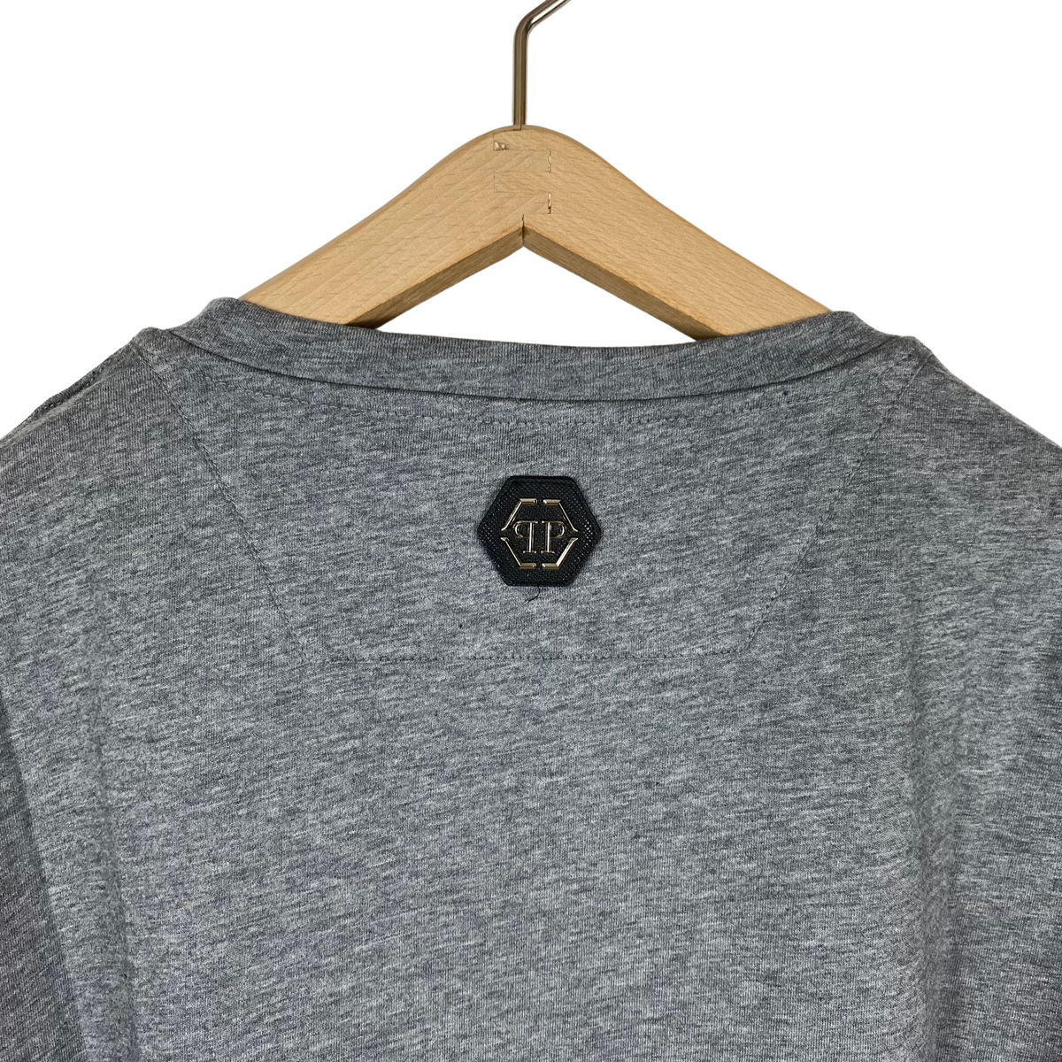 T-shirt Philipp Plein Money Maker grigia da uomo, dettaglio tessuto