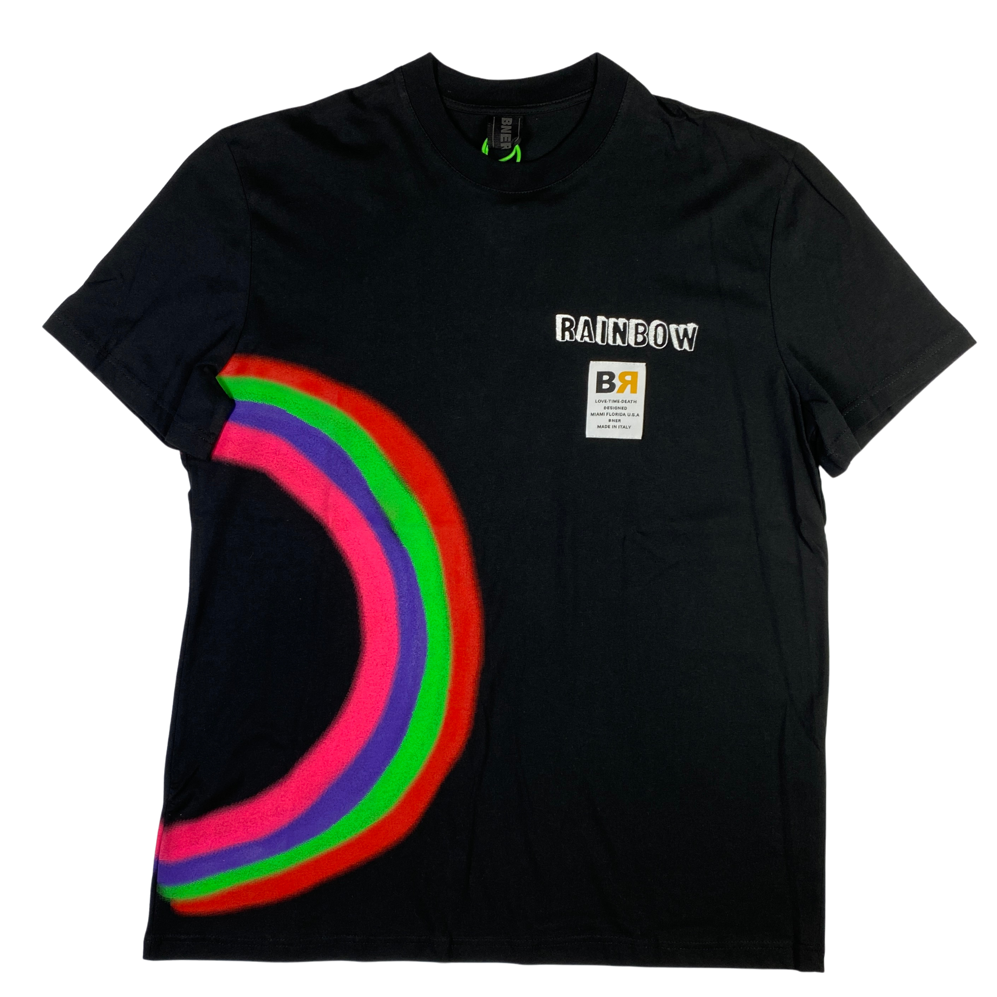 T-shirt BNER nera con arcobaleno stampato, taglia M — IlBotteghino