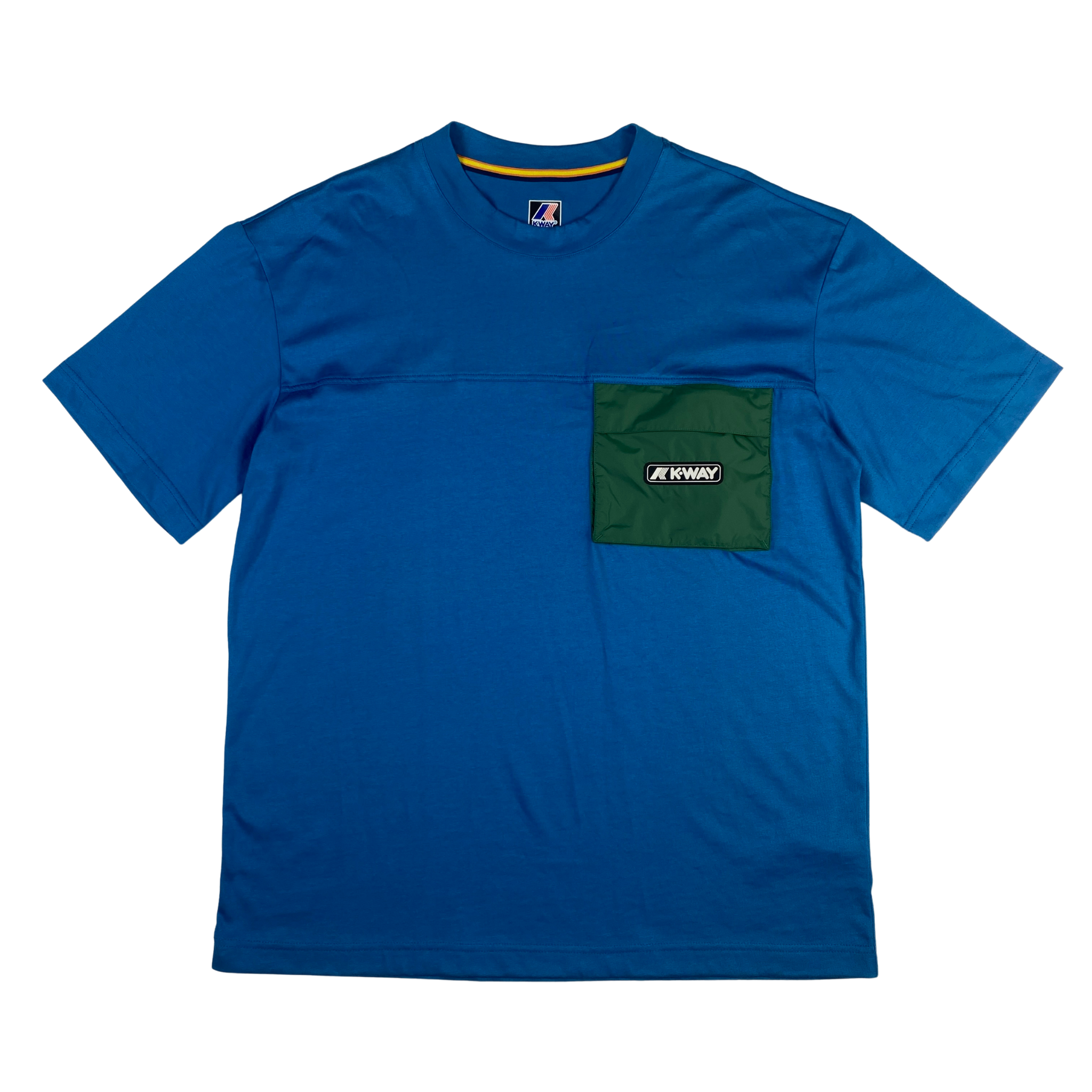 T-shirt K-Way blu con taschino verde, taglia L — IlBotteghino