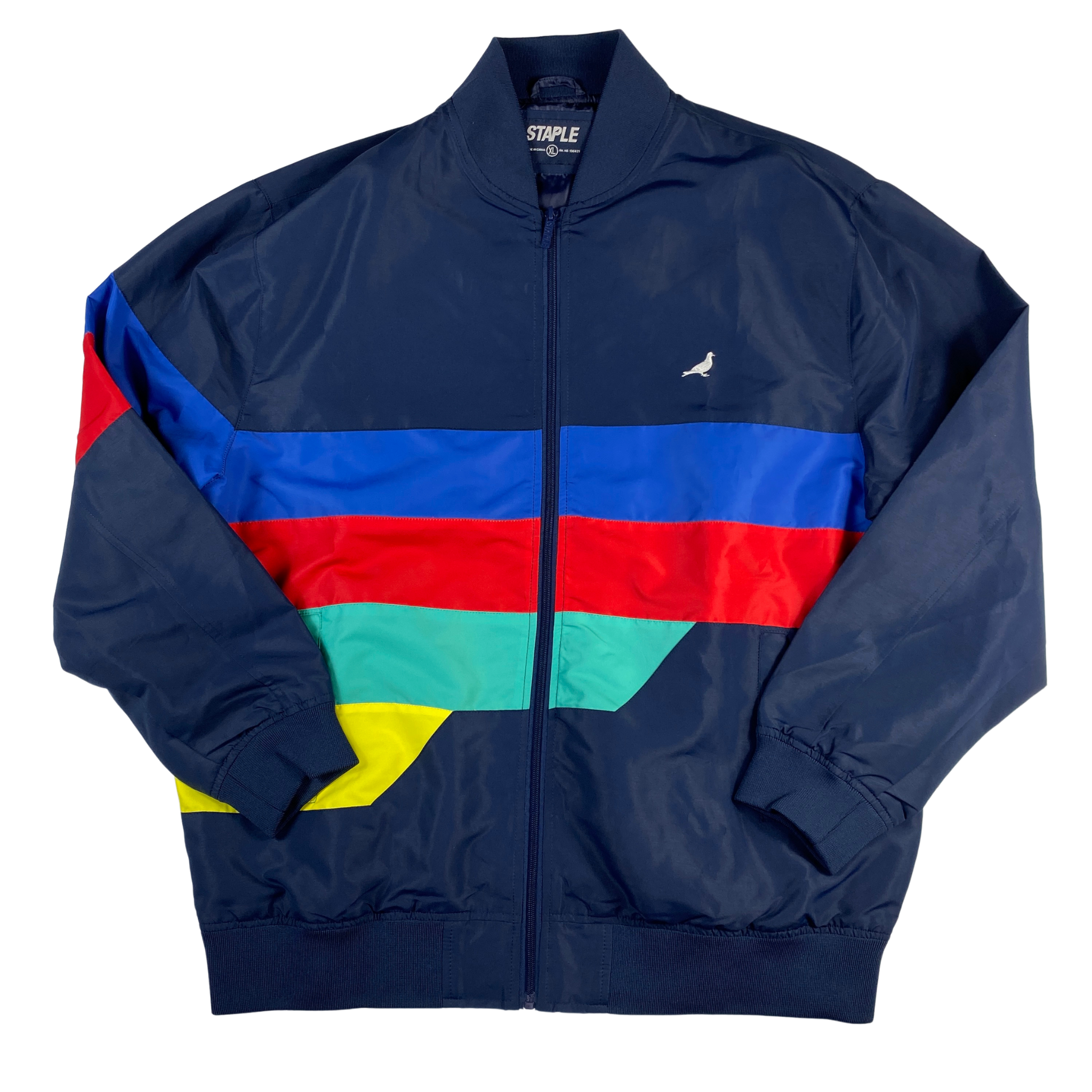 Giacchetto Staple blu con bande multicolore, taglia XL — IlBotteghino