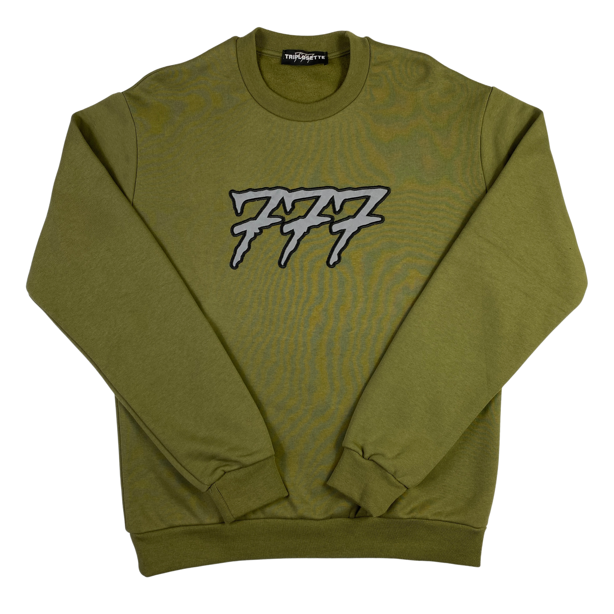 Felpa 777 verde girocollo con logo metallizzato, taglie S e L — IlBotteghino