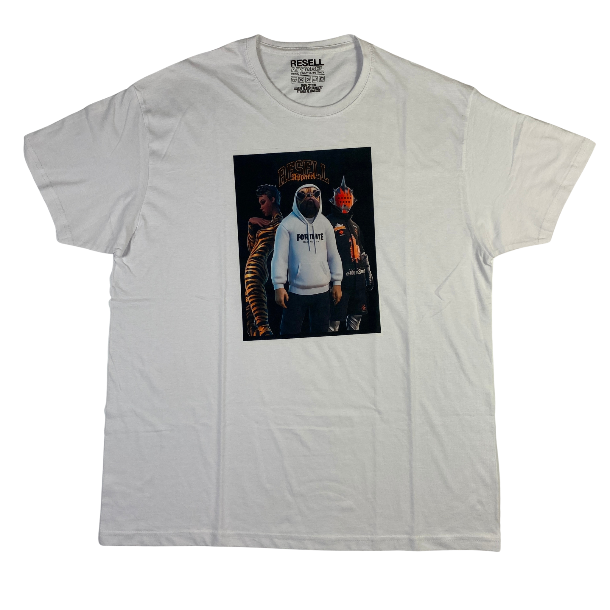 T-shirt Resell bianca Fortnite, taglie XL e XXL — IlBotteghino