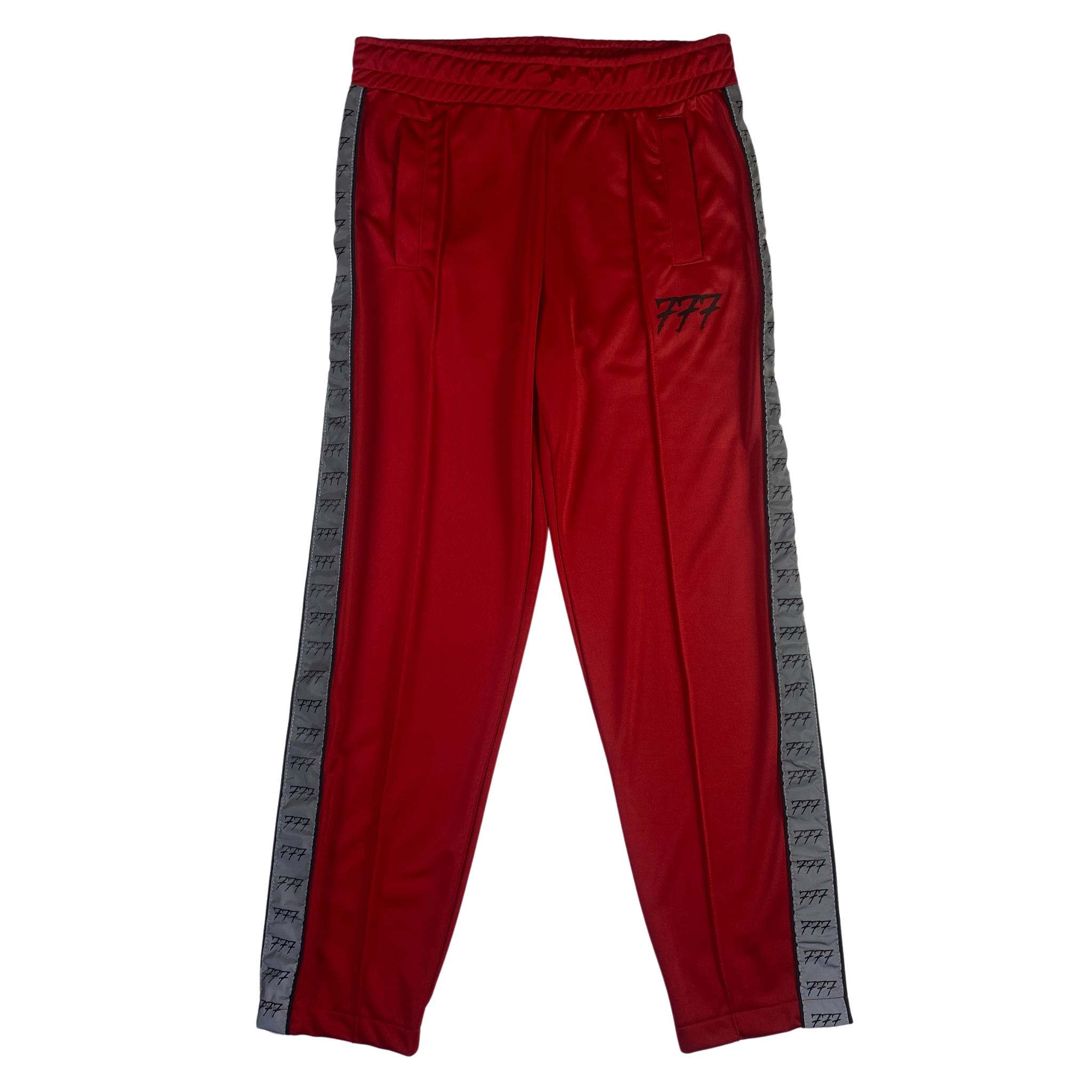 Pantalone tuta 777 rosso con banda laterale grigia, taglie S, M, L — IlBotteghino