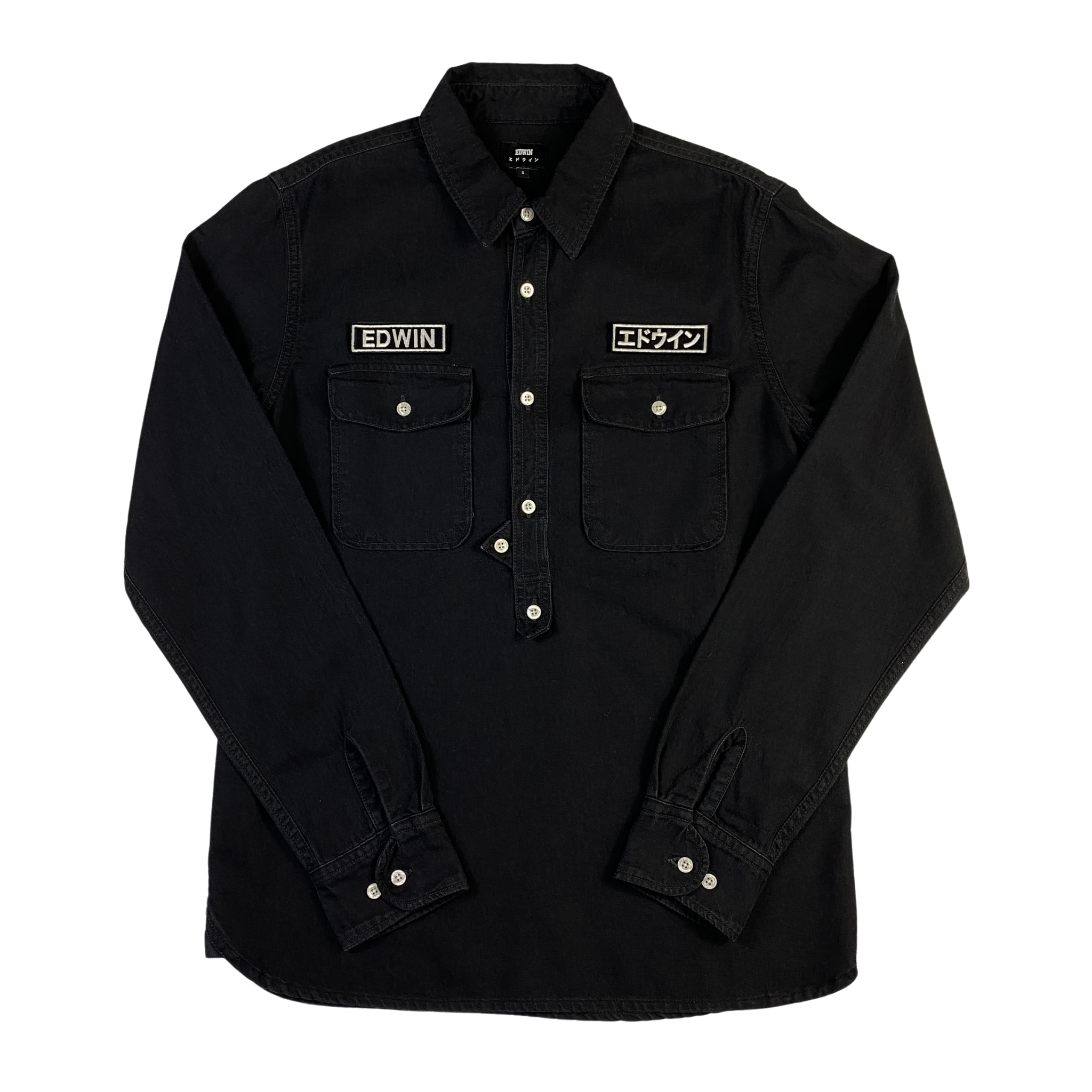 Camicia Edwin nera con patch removibili, taglia S — IlBotteghino