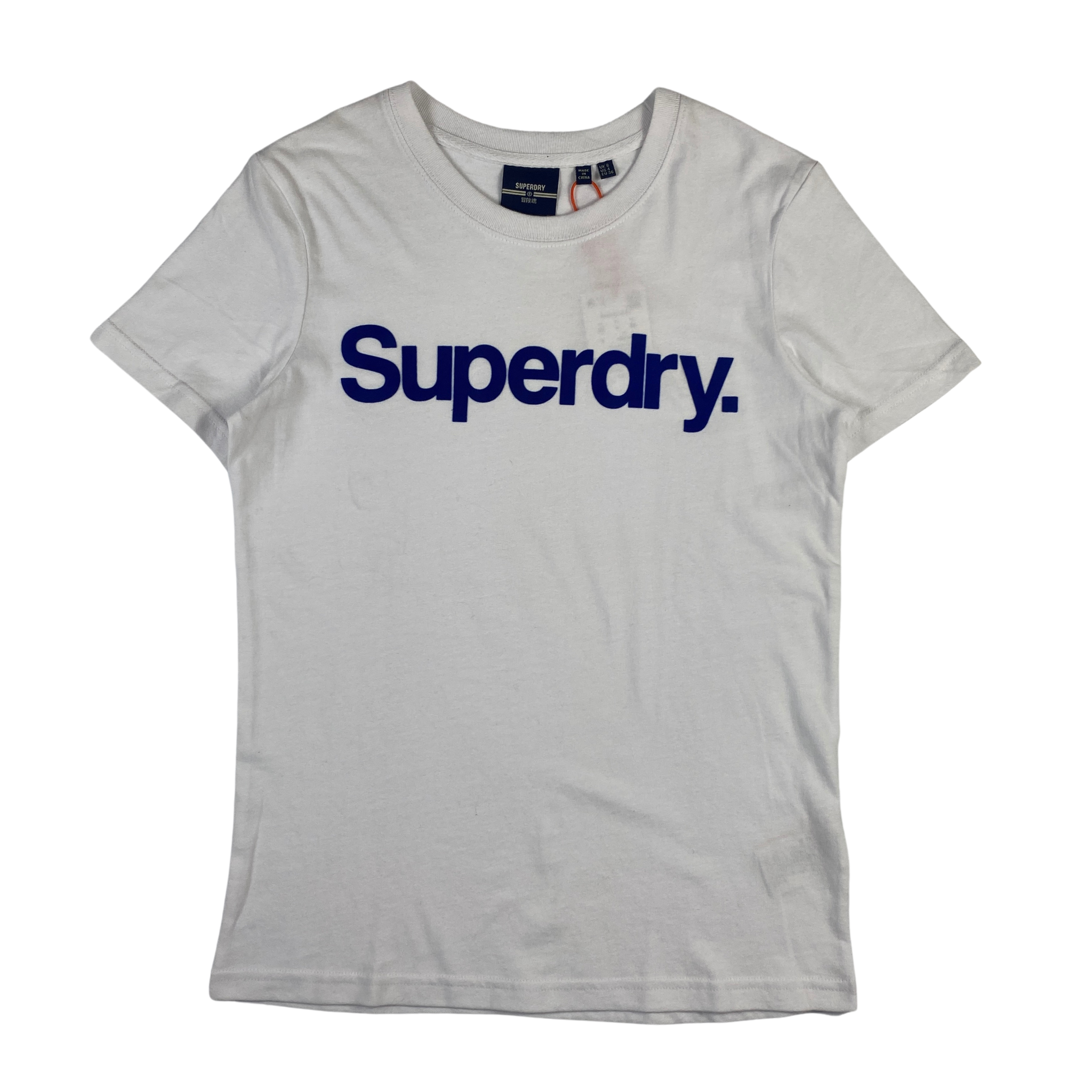 T-shirt Superdry bianca logo blu da donna, taglia XS — IlBotteghino