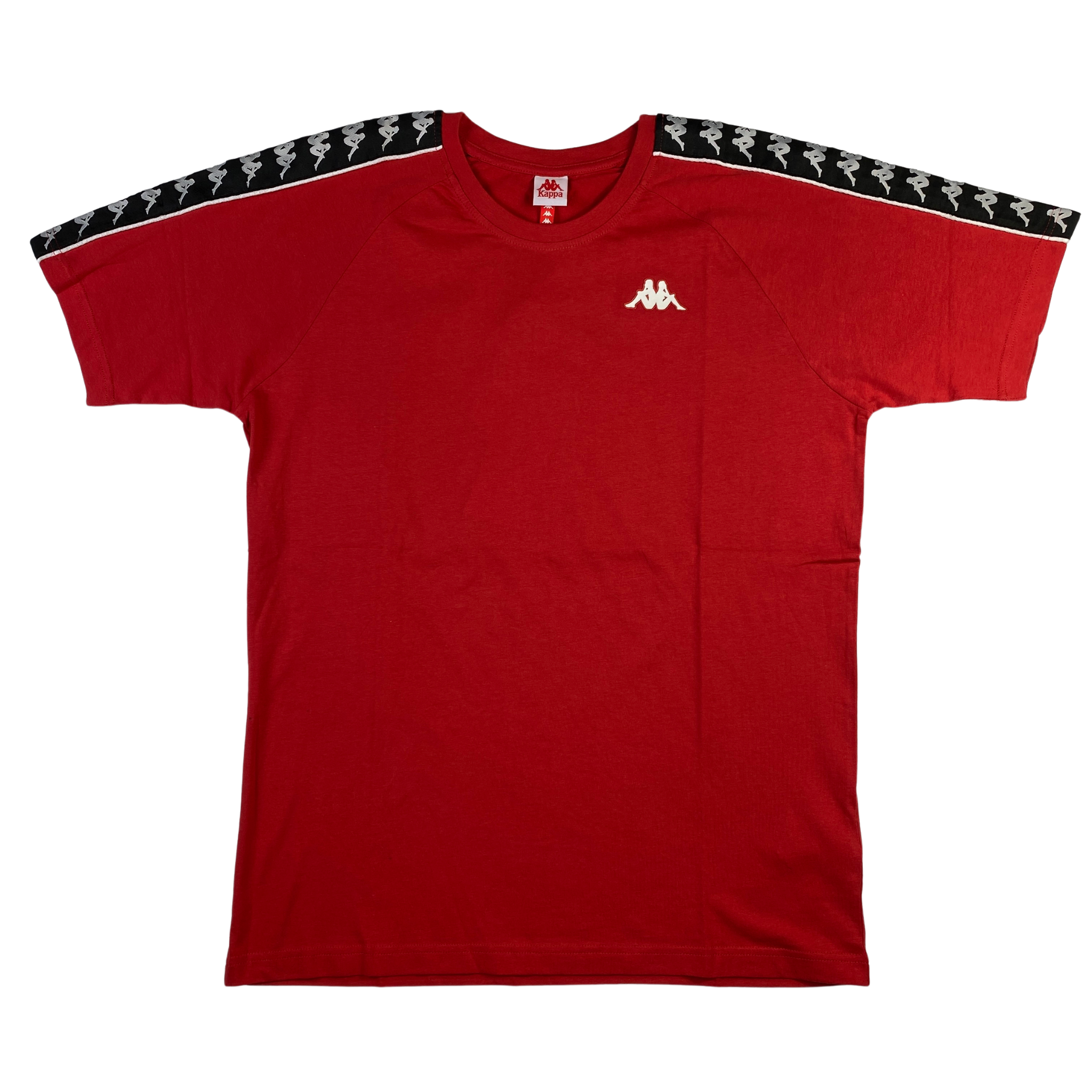 T-shirt Kappa rossa fascia nera sulle spalle, taglie M e L — IlBotteghino