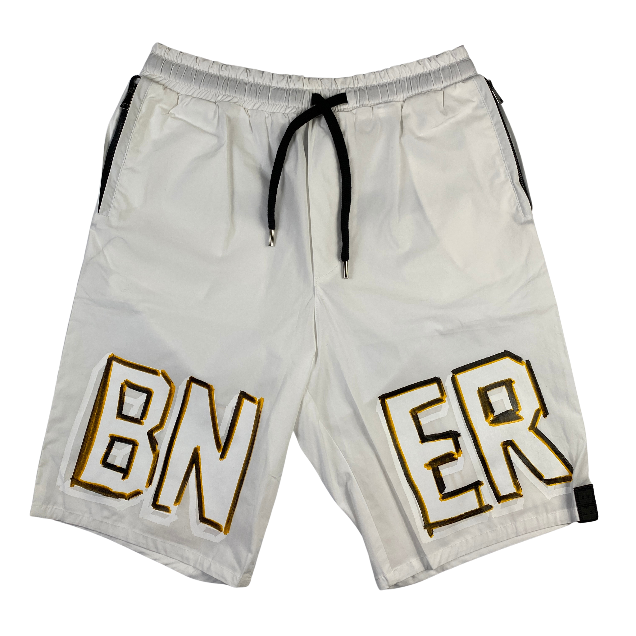 Short BNER bianco tecnico con scritta nera/gialla, taglie L e XL — IlBotteghino