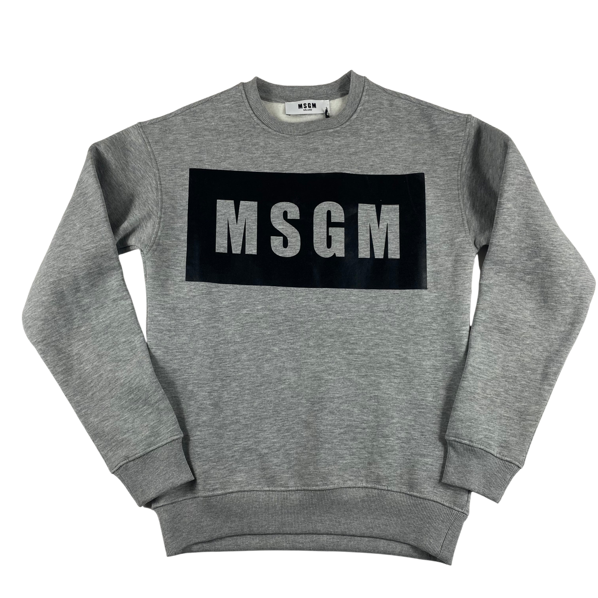 Felpa MSGM Milano grigia in cotone con logo nero sul petto — IlBotteghino