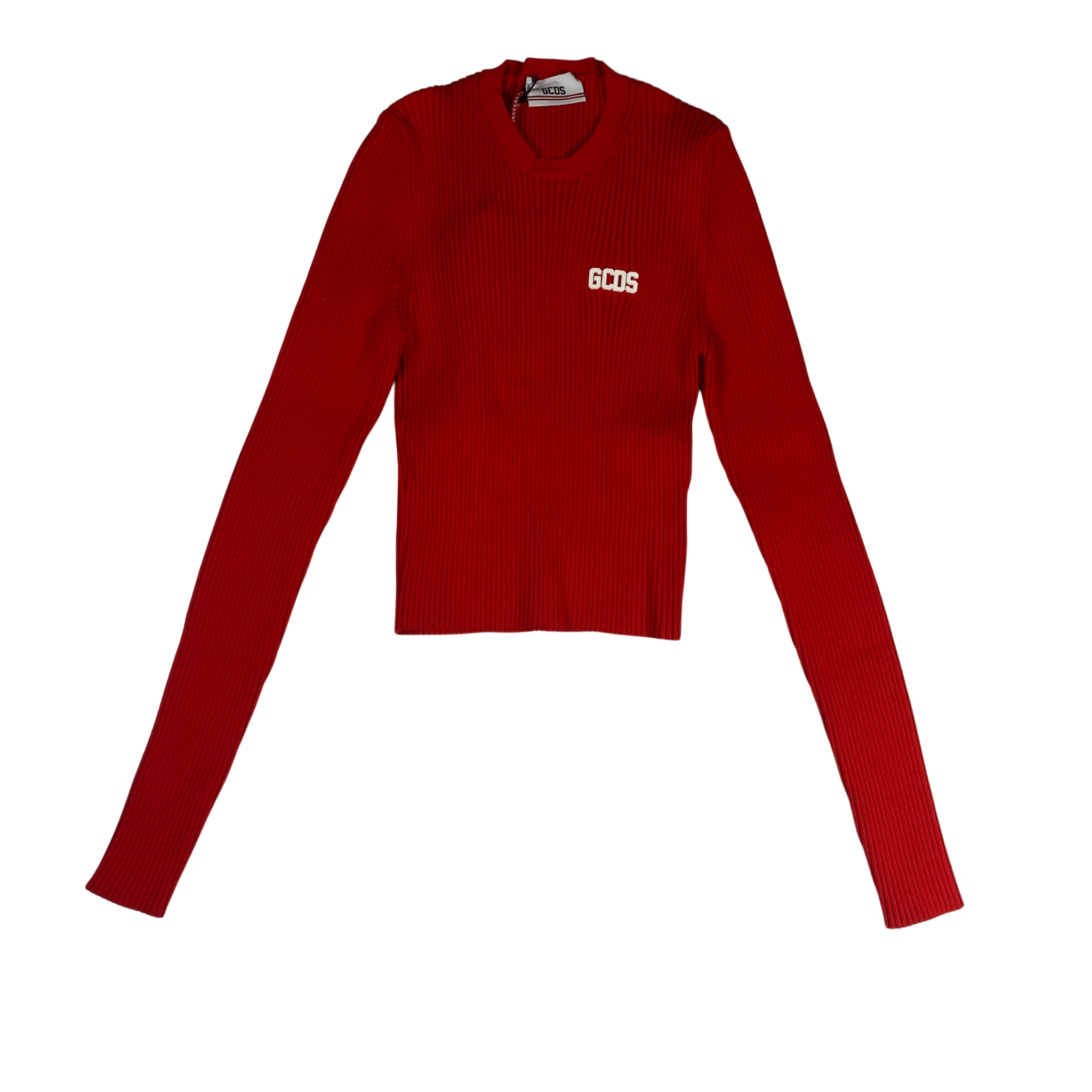 Top GCDS rosso elastico a maniche lunghe, Made in Italy, taglia L — IlBotteghino