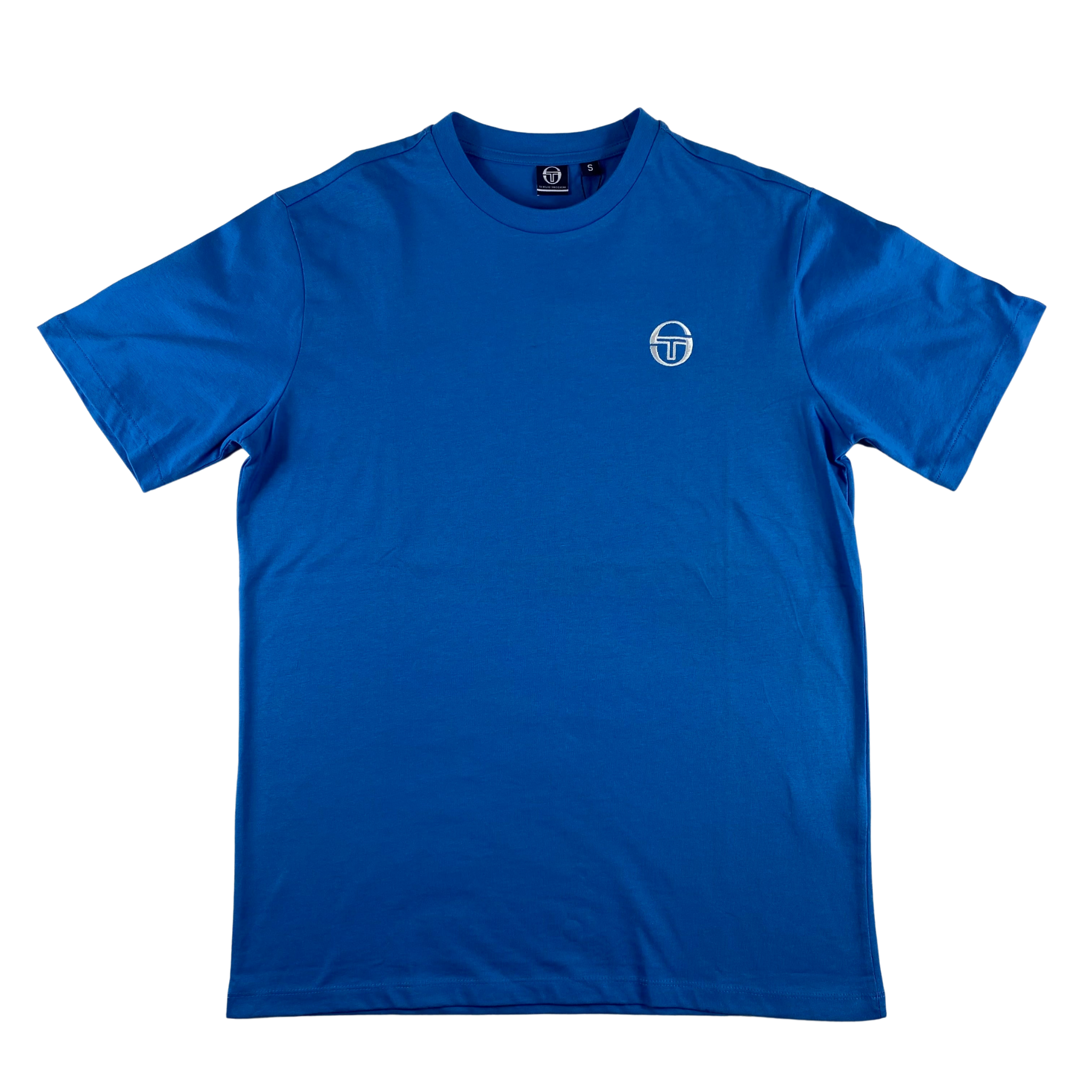 T-shirt Sergio Tacchini blu in cotone con logo bianco ricamato, taglia S — IlBotteghino