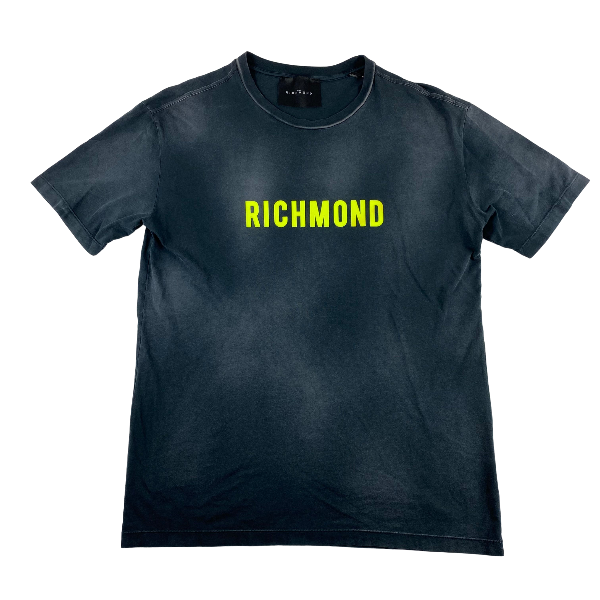 T-shirt John Richmond grigio scuro effetto consumato con scritta fluo, taglia M — IlBotteghino