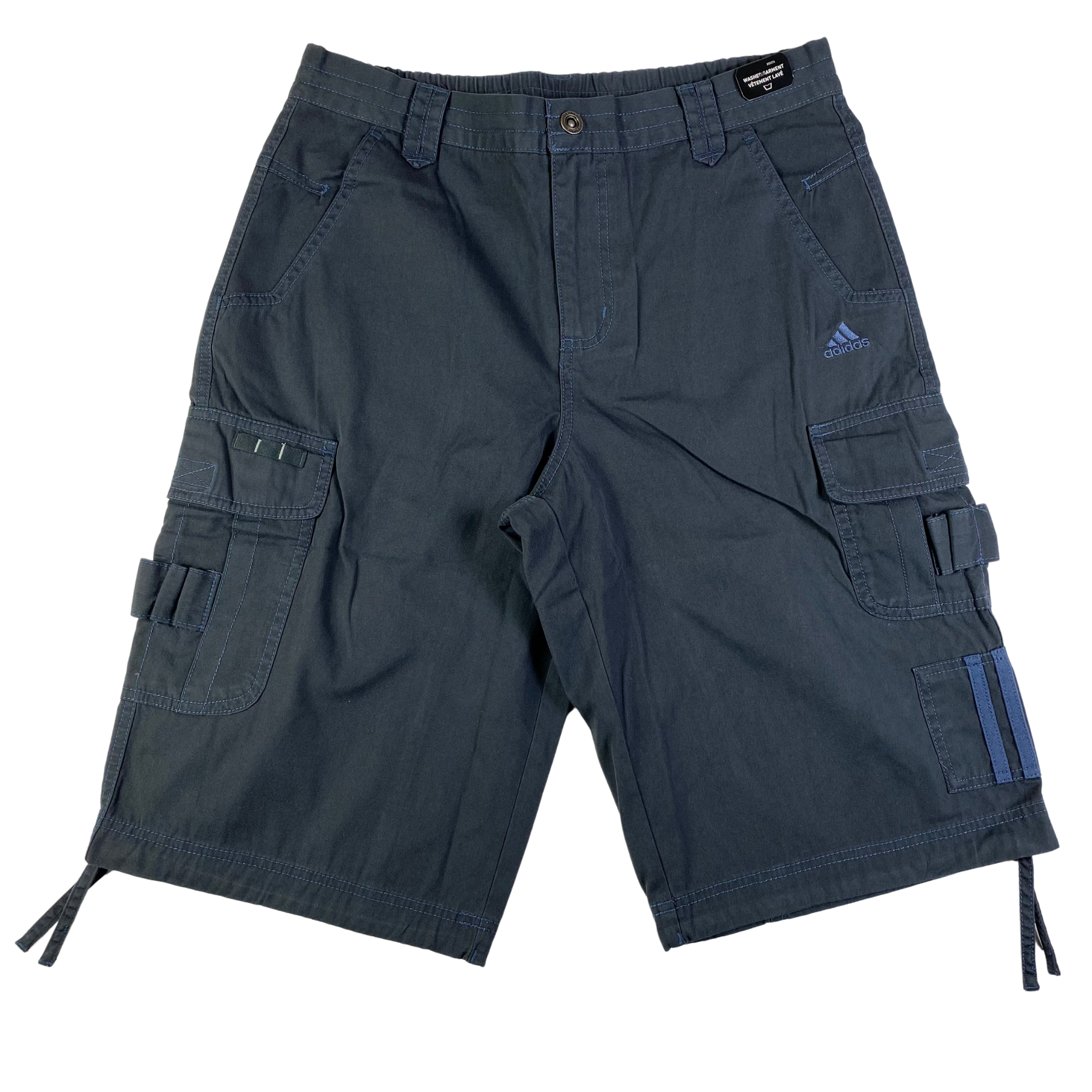 Pantaloncini cargo Adidas blu scuro con tasconi laterali in cotone, taglia S — IlBotteghino