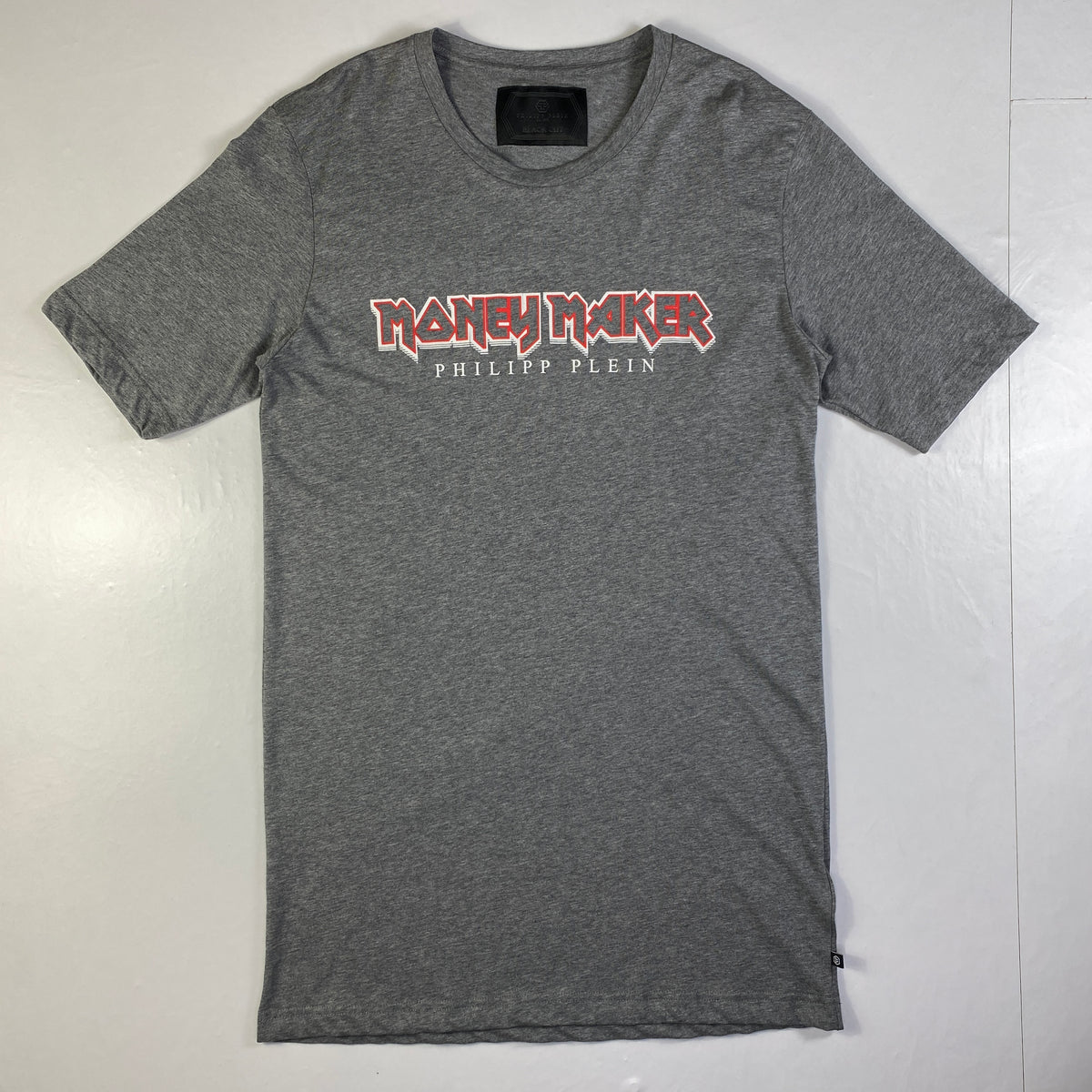 T-shirt Philipp Plein Money Maker grigia da uomo, dettaglio stampa