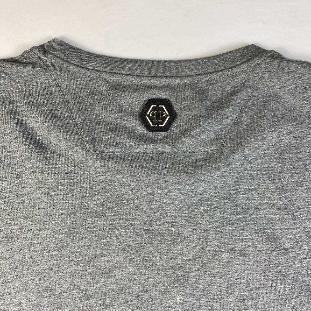 T-shirt Philipp Plein Money Maker grigia da uomo, dettaglio cuciture